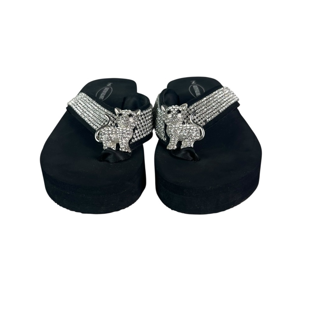 KRISTEN'S KLOSET Cat Lovers Rhinestone Slip On Wedge Flip Flop Sandals - Picture 4 of 10